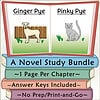 Ginger Pye and Pinky Pye Book Cover Illustration of Ginger Pye and Pinky Pye from a homeschool study bundle, featuring a dog and a cat with colorful book spines.