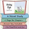 Homeschool Resource Co. Book Cover Illustration of a children's book titled Pinky Pye by Eleanor Estes with a gray cat on the right page and colorful stacked books below.