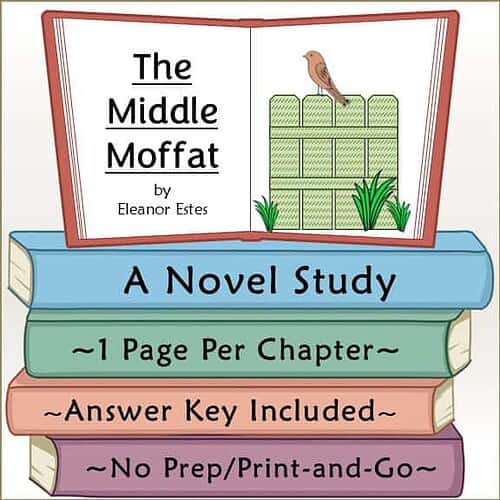 Book cover of 'The Middle Moffat' by Eleanor Estes featuring a bird on a green brick wall with a blue book spine.