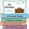Homeschool Resource Co. Book Cover Illustration of a book cover for 'The Saturdays' by Elizabeth Enright, featuring a cityscape with buildings, clouds, and a sun.