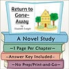 Book cover for 'Return to Gone-Away' by Elizabeth Enright featuring a yellow house and trees, with colorful book spines below.
