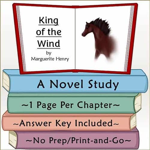 King of the Wind Book Cover Book cover of 'King of the Wind' by Marguerite Henry featuring a horse and an open book with study details.