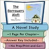Homeschool Resource Co. Book Cover Illustration of a homeschool book titled 'The Borrowers Aloft' by Mary Norton, featuring a house, sun, clouds, and balloon, for homeschooling educational resources.