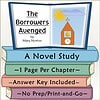 The Borrowers Avenged Book Cover Children's book cover for The Borrowers Avenged by Mary Norton, featuring a clock tower with a sun and cloud, and colorful stacked books.