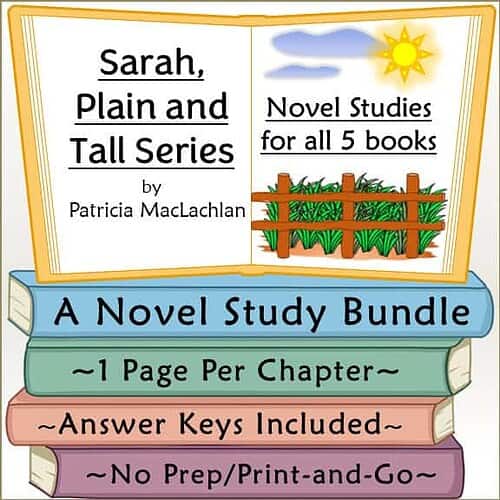 Cover of Sarah's Plain and Tall Series book bundle for homeschool studies with garden illustration.