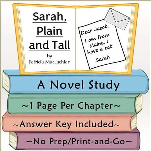 Sarah, Plain and Tall Book Cover Cover image of 'Sarah, Plain and Tall' by Patricia MacLachlan, featuring a colorful stack of books and a handwritten note from Sarah.