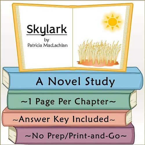 Skylark Homeschool Science Book Cover Cover of Skylark by Patricia MacLachlan, a homeschool science book with a sunny wheat field illustration and colorful chapter tabs.