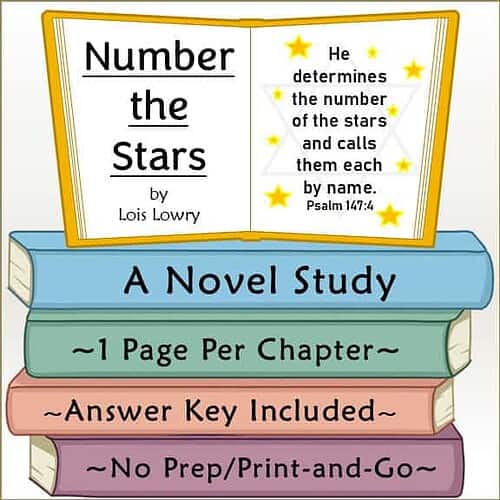 Educational image of the book 'Number the Stars' by Lois Lowry with study guide features for homeschooling.