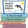 Island of the Blue Dolphins Book Cover Cover of the book 'Island of the Blue Dolphins' by Scott O'Dell featuring a dolphin jumping out of the water with a sun in the background.