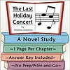 Homeschool Resource Co. Book Cover Image Book cover for 'The Last Holiday Concert' by Andrew Clements, featuring musical notes and a colorful stack of books for homeschool study.