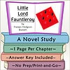 Homeschool Resource Co. Book Cover Book cover for Little Lord Fauntleroy by Frances Hodgson Burnett, featuring a red background with black and white illustrations, open to show the title and author.