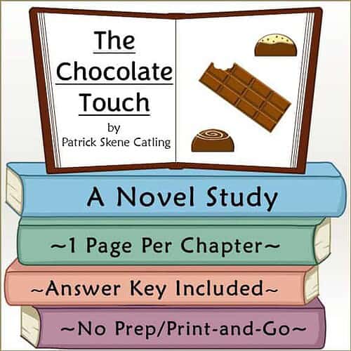 Book cover of 'The Chocolate Touch' by Patrick Skene Catling featuring illustrations of chocolate and desserts.
