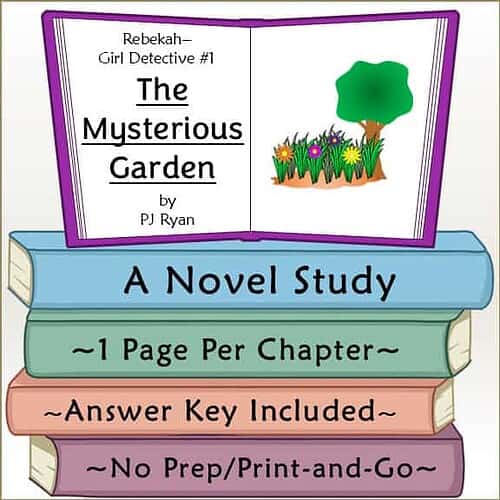 Book cover for 'The Mysterious Garden' by PJ Ryan, featuring a colorful illustration of a garden with a tree and flowers, for homeschool learning resources.