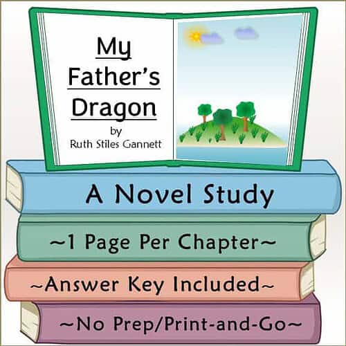 Cover of 'My Father's Dragon' by Ruth Stiles Gannett, featuring a colorful illustration of a dragon and a boy in a landscape with trees and sky.