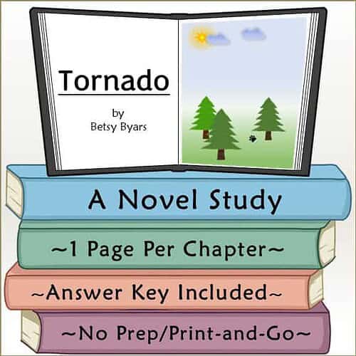 Homeschool Tornado Study Book Cover Educational book cover for homeschooling about tornadoes, featuring a cartoon illustration of trees, clouds, and the sun.