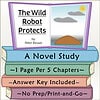 The Wild Robot Protects - Homeschool Resource Co. Cover of 'The Wild Robot Protects' by Peter Brown showing a book with a landscape illustration and colorful stacked books.