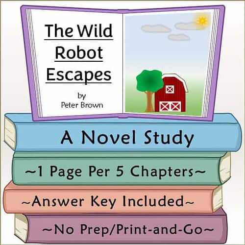 Children's book cover for The Wild Robot Escapes by Peter Brown, featuring a barn, tree, and sky scene, ideal for homeschool reading resources.