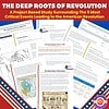 An educational image showcasing historical documents and study materials related to the American Revolution and the deep roots of revolution for homeschooling resources.
