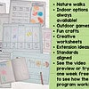 2 (1) Collection of educational worksheets and activity guides for homeschooling, including math, nature walks, crafts, and outdoor games.