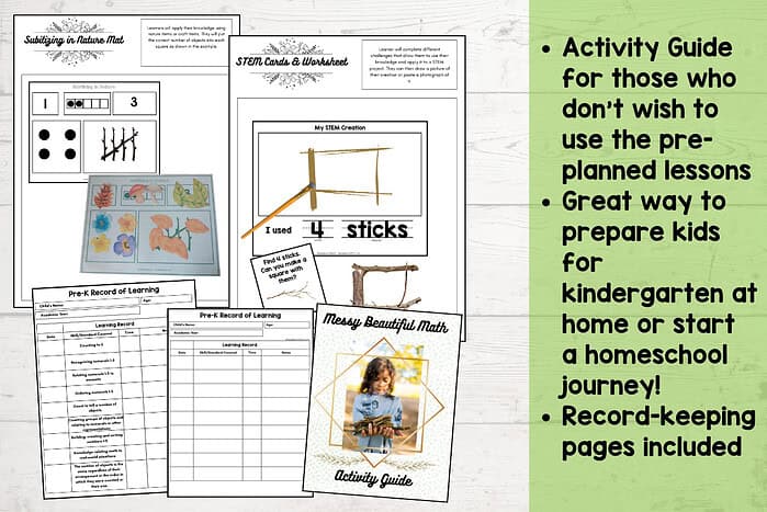 3 (1) Homeschool resource materials including activity guides, STEM projects, and record-keeping sheets for kindergarten and preschool.