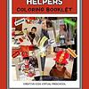 Community helpers coloring booklet featuring children dressed as firefighters, police officers, and other service workers for homeschool activities.
