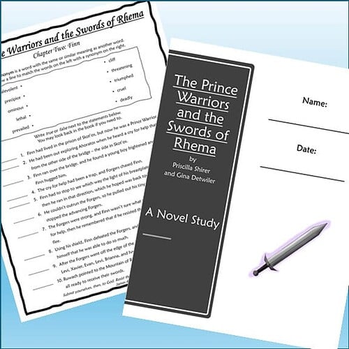 Cover of 'The Prince Warriors and the Swords of Rhema' homeschool book with a sword illustration and space for student info.