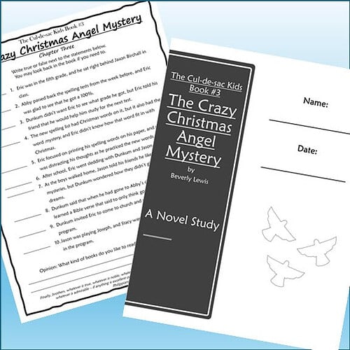 Cover of 'The Crazy Christmas Angel Mystery' book by Beverly Lewis, featuring a black and white design with title and author.