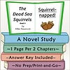 Homeschool Squirrel Book Study Resource Cover of 'The Dead Sea Squirrels Book 4: Squirrel-napped!' showing a green open book with the title and author Mike Nawrocki, and a stack of colorful books below.