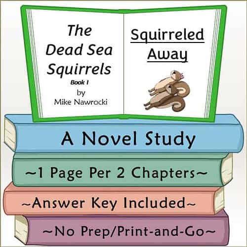 Cover of 'The Dead Sea Squirrels Book 1: Squirreled Away' by Mike Nawrocki, featuring a squirrel illustration and colorful book stack design.