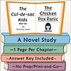 Homeschool Resource Co. Book Cover Open children's book titled 'The Cul-de-sac Kids Book Two' by Beverly Lewis, featuring a cartoon girl on the right page, with colorful stacked books below.