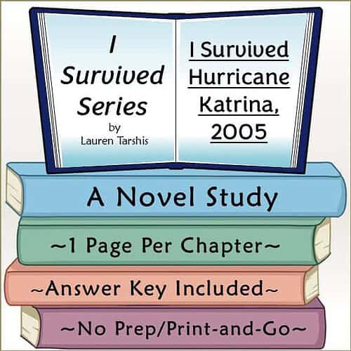 Book cover titled 'I Survived Hurricane Katrina, 2005' from the 'I Survived Series' by Lauren Tarshis, designed for educational use in homeschooling.