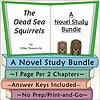 The Dead Sea Squirrels Series Homeschool resource bundle for 'The Dead Sea Squirrels' novel study, featuring colorful book stack and illustrated squirrel characters, ideal for homeschooling.