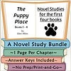 The Puppy Place Bundle Cover of 'The Puppy Place' book series, featuring a colorful stack of books with a large paw print and title about novel studies for early readers.