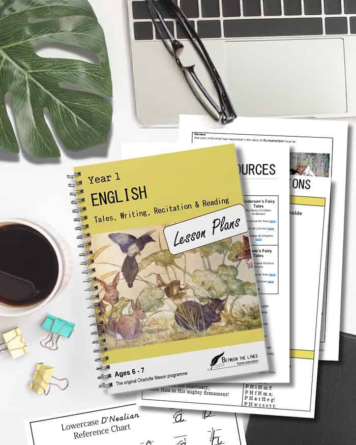 English lesson plan for Year 1 homeschool curriculum with reading, writing, and recitation activities.
