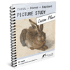 cropped-PictureStudyRotation2Mockup.png A rabbit illustration from a homeschool lesson plan book for picture study, featuring authors Corot, Dürer, and Raphael, suitable for all ages.