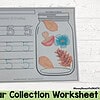 homeschool prek Number jar collection worksheet for preschoolers with colorful flower and leaf cutouts for counting practice.