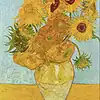 Sunflower Still Life Painting in a Vase Classic sunflower still life painting featuring vibrant yellow sunflowers in a ceramic vase, inspired by Vincent van Gogh's iconic style, perfect for art and homeschooling resources.