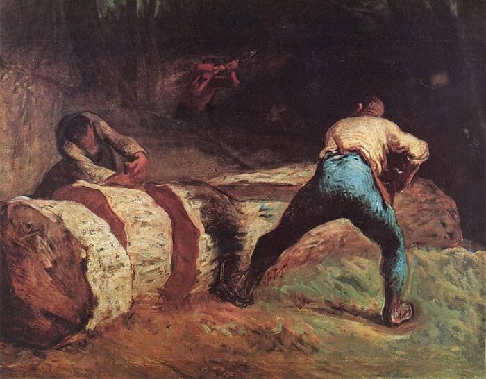 the-wood-sawyers-1852.jpg!Large Classic oil painting depicting two children working outdoors, one pulling a large rock and the other sitting nearby, emphasizing traditional manual labor and rural life scenes.