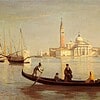 venice-gondola-on-grand-canal.jpg!Large Classic Venetian gondola scene with three people on water, historic cityscape with domed church and bell tower in background, capturing traditional Italian maritime life.