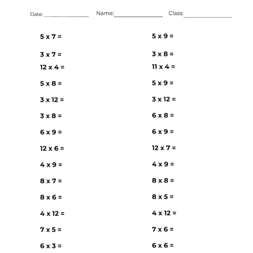 Math multiplication worksheet for homeschool students with various multiplication problems and spaces for answers.