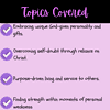 3 - Topics Covered - High School Rooted in Radiant Confidence 5-Day Teen Mini-Devotional Homeschool Resource Co. graphic highlighting topics like embracing God's gifts, overcoming self-doubt, living with purpose, and finding inner strength.