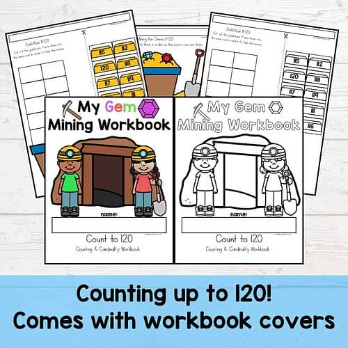 Homeschool Resource Co. Mining Workbook Covers Educational mining workbook covers for homeschooling, featuring counting to 120 with colorful and black-and-white options, designed for early learners.
