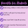 5 - Benefits for Students - High School Rooted in Radiant Confidence 5-Day Teen Mini-Devotional Benefits for students infographic highlighting confidence, safety, faith connection, and ownership in homeschooling.