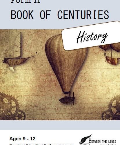 Educational book cover for homeschool history curriculum, featuring vintage hot air balloon and gears, for ages 9-12, from Homeschool Resource Co.
