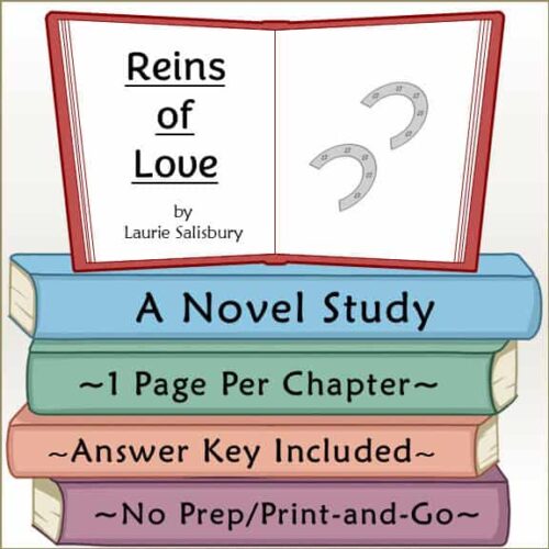 Cover of 'Reins of Love' by Laurie Salisbury, featuring an open book with a red cover and two question marks, and colorful tabs indicating study features.