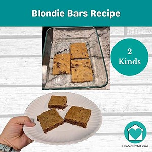 Blondie Bars Recipes, two varieties on 3x5 recipe cards, AKA chocolate chip cookie bars