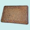 blondies bars (2000 x 2000 px) (2) Homemade chocolate chip cookie bar in a metal baking tray on a light blue background.