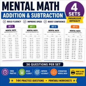 Mental Math Addition & Subtraction | 4 Practice Sets Grades 2–4