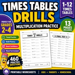 Times Tables Drills | Multiplication Worksheets 1–12 for Grades 2–4