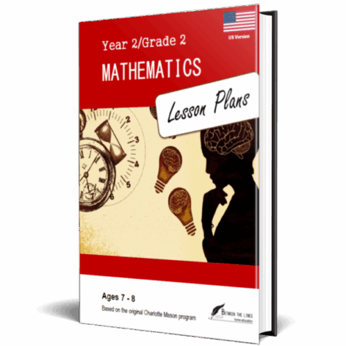 Homeschool resource book for Year 2/Grade 2 Mathematics lesson plans with clock and lightbulb illustrations.